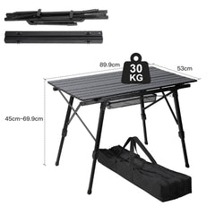 SWANEW Campingtisch Klapptisch Höhenverstellbar, Campingtisch Klappbar, Camping Tisch mit Aufrollbarer Tischplatte und Tragetasche, Aluminiumrahmen