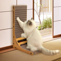 SWANEW Katzen Kratzbrett L förmig Kratzpappe Kratzmatte Eckkratzbrett, 62 cm Hohe Katzenkratzbrett mit Ballspielzeug