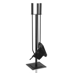 SWANEW Kaminbesteck Set, 3-teiliges, Kamingarnitur mit Besen, Schaufel, Eisenhaken, Ständer, Kaminzubehör, Ofenbesteck Schwarz