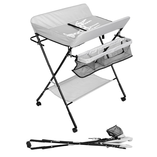 SWANEW Baby Wickeltisch Klappbar, Wickelkombination, mit 4 Rollen