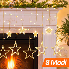 SWANEW LED Lichterkette, Warmweiß Lichterkettenvorhang mit 8 Modi für Innen Außen, IP44 Wasserfest für Weihnachten Garten Party Deko