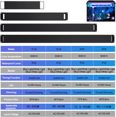 SWANEW Aquarium LED Beleuchtung, 10W Aquarium Lampe, einstellbare Helligkeit Aquariumbeleuchtung Weiß Blau Licht, für Süßwasser-Aquarien