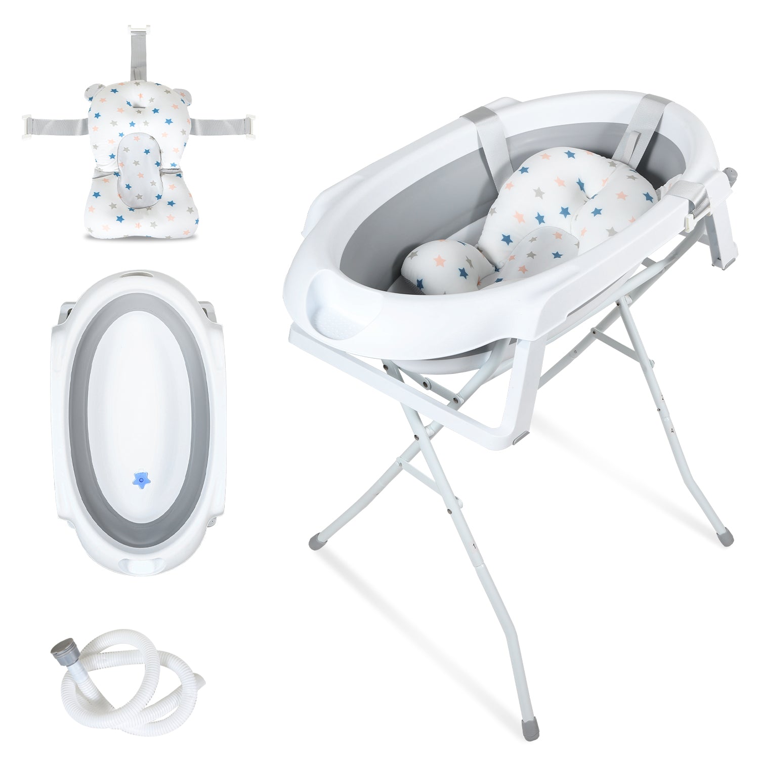 SWANEW Baby Badewanne Faltbare, Babywanne mit integriertem Thermometer und Gestell, Rutschfeste Babybadewanne für Neugeborene bis 3 Monate