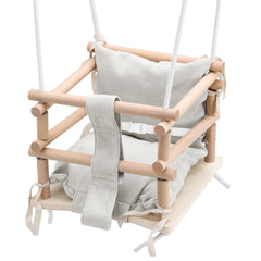 SWANEW Babyschaukel aus Holz – Kinderschaukel Indoor & Outdoor, höhenverstellbarer Schaukelsitz mit Polsterung, stabile Seile, Tragkraft bis 50 kg