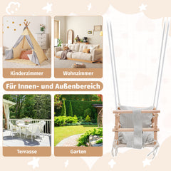 SWANEW Babyschaukel aus Holz – Kinderschaukel Indoor & Outdoor, höhenverstellbarer Schaukelsitz mit Polsterung, stabile Seile, Tragkraft bis 50 kg