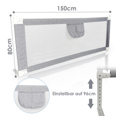 SWANEW Bettgitter Rausfallschutz – höhenverstellbares Bettschutzgitter für Kinderbett & Elternbett, 64–96 cm, in 150/180/200 cm