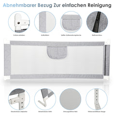 SWANEW Bettgitter Rausfallschutz – höhenverstellbares Bettschutzgitter für Kinderbett & Elternbett, 64–96 cm, in 150/180/200 cm