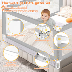 SWANEW Bettgitter Klappbar, Bettgitter Rausfallschutz höhenverstellbar (68 – 95 cm), Bettschutzgitter mit U-förmige Basis