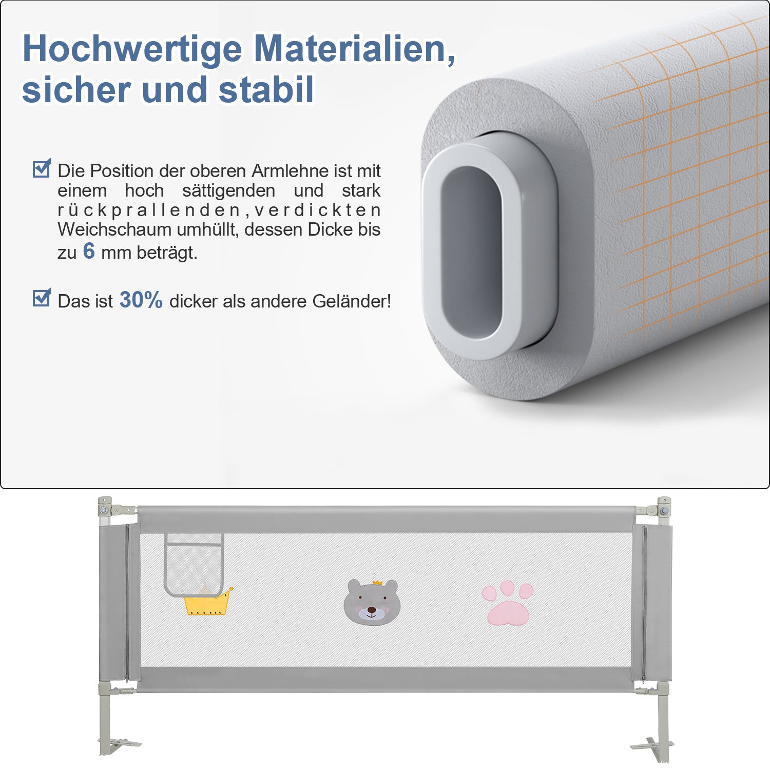 SWANEW Bettgitter Rausfallschutz Höhenverstellbar 70-98cm, Kinderbettschutzgitter Kinderbettgitter für Kinder & Elternbetten