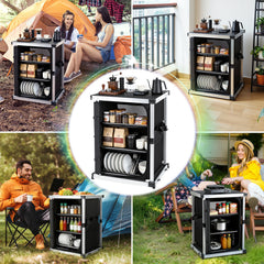 SWANEW Campingküche Campingschrank Klappbar, Mobiler Küchenschrank, mit 3 Fächern & Tasche