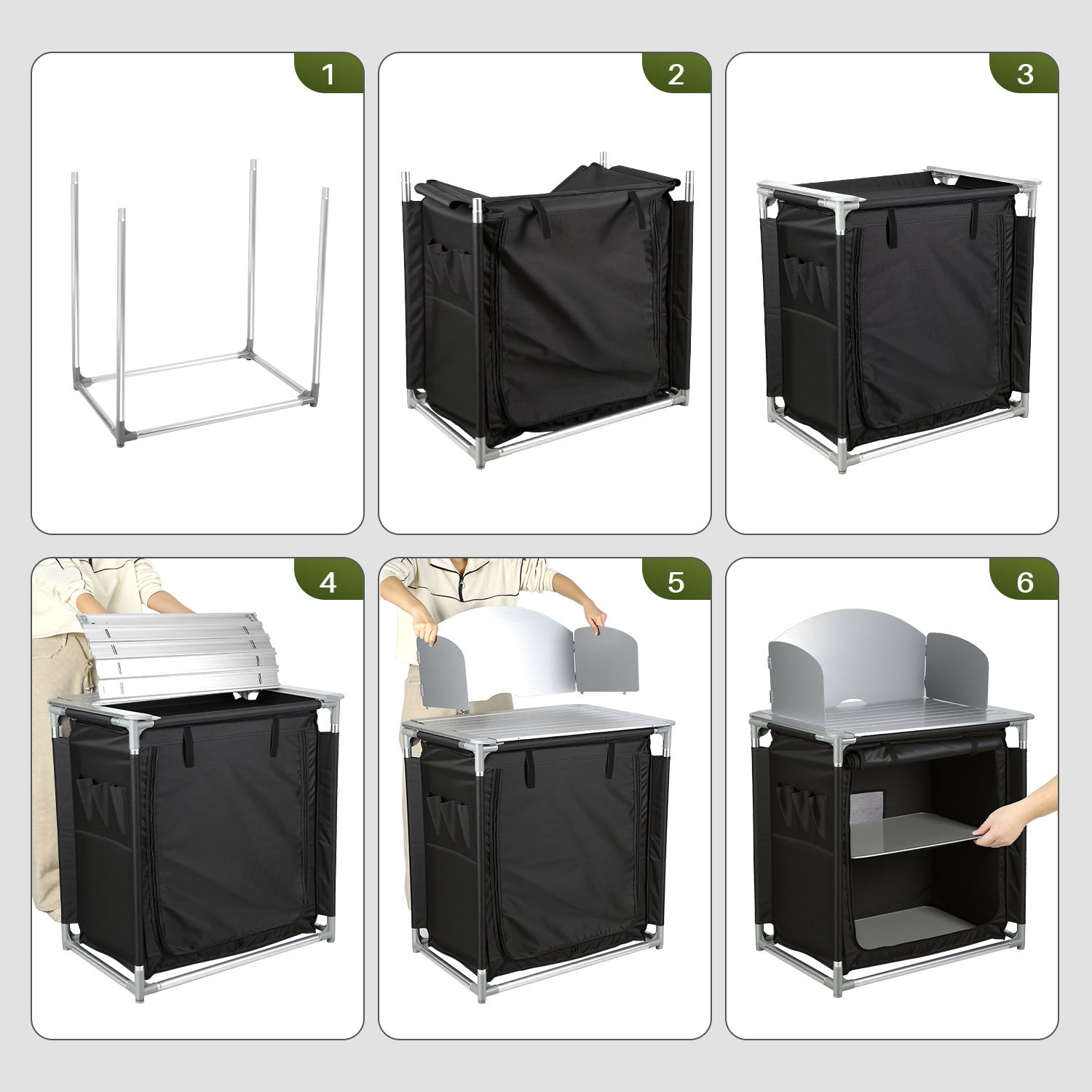 SWANEW Campingküche Campingschrank Klappbar, Reiseküche für Camping, mit Doppel Schubladen und Spritzschutz