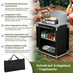SWANEW Campingküche Campingschrank Klappbar, Reiseküche für Camping, mit Doppel Schubladen und Spritzschutz