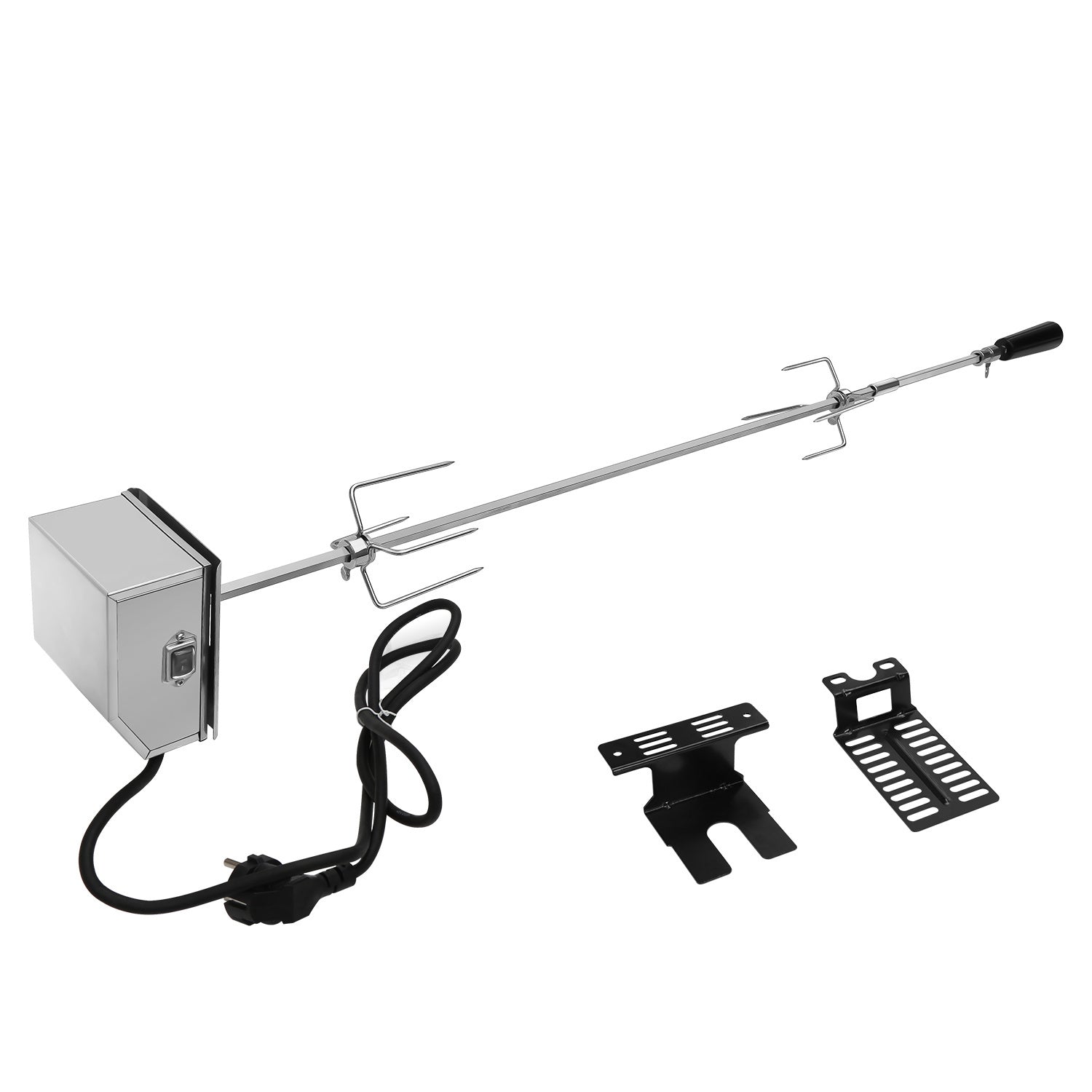SWANEW Grillspieß Elektrischer, 107cm universal Edelstahl Drehspieß mit 2X Fleischnadeln, Drehspieß für Gasgrill, Traglast 10 kg, 220-240V