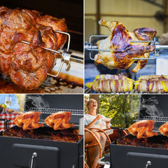 SWANEW Grillspieß Elektrischer, 107cm universal Edelstahl Drehspieß mit 2X Fleischnadeln, Drehspieß für Gasgrill, Traglast 10 kg, 220-240V