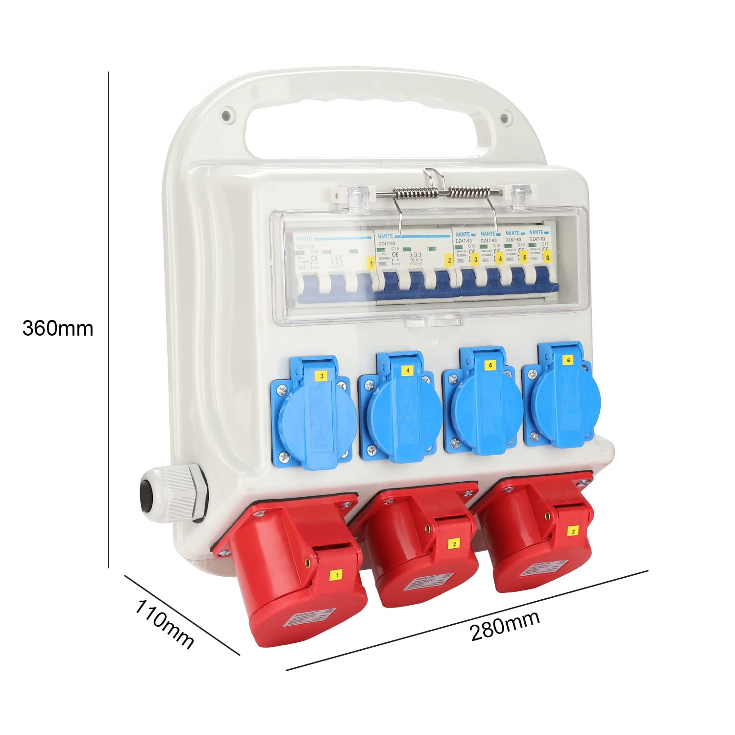 SWANEW Wandverteiler mit FI-Schutzschalter, Stromverteiler Baustromverteiler 2 x CEE 400V/16A+4 x 230V Schuko 5 Polig, IP44, mit Leitung Für Baustelle