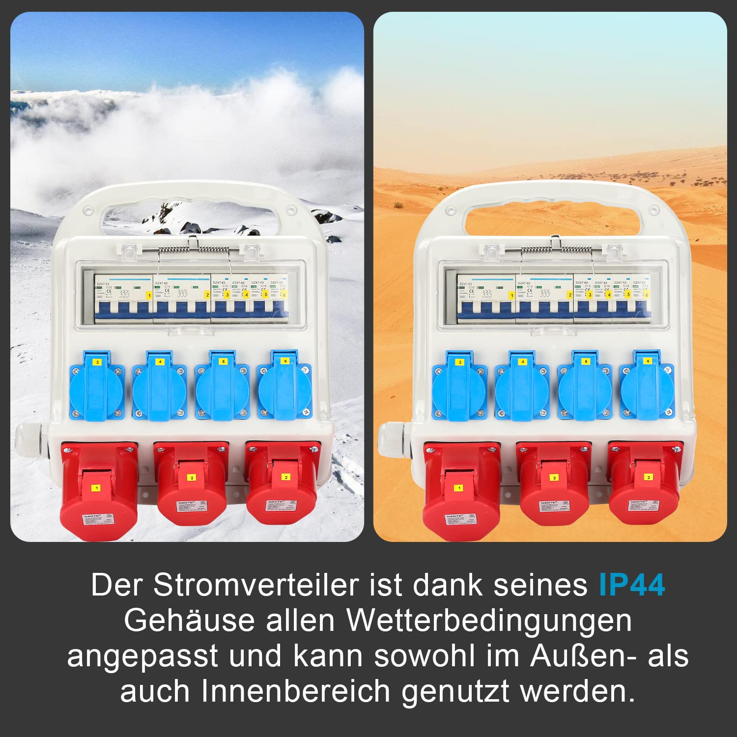 SWANEW Wandverteiler mit FI-Schutzschalter, Stromverteiler Baustromverteiler 2 x CEE 400V/16A+4 x 230V Schuko 5 Polig, IP44, mit Leitung Für Baustelle