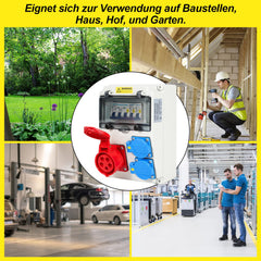 SWANEW Stromverteiler 16 A – Baustromverteiler mit LS – 2×16A 230V + 1×CEE 16A 400V – 5-polig IP44 Wandverteiler