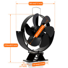SWANEW Kaminventilator 6 Blätter mit Thermometer, Einstellbarer Winkel Ofenventilator ohne strom