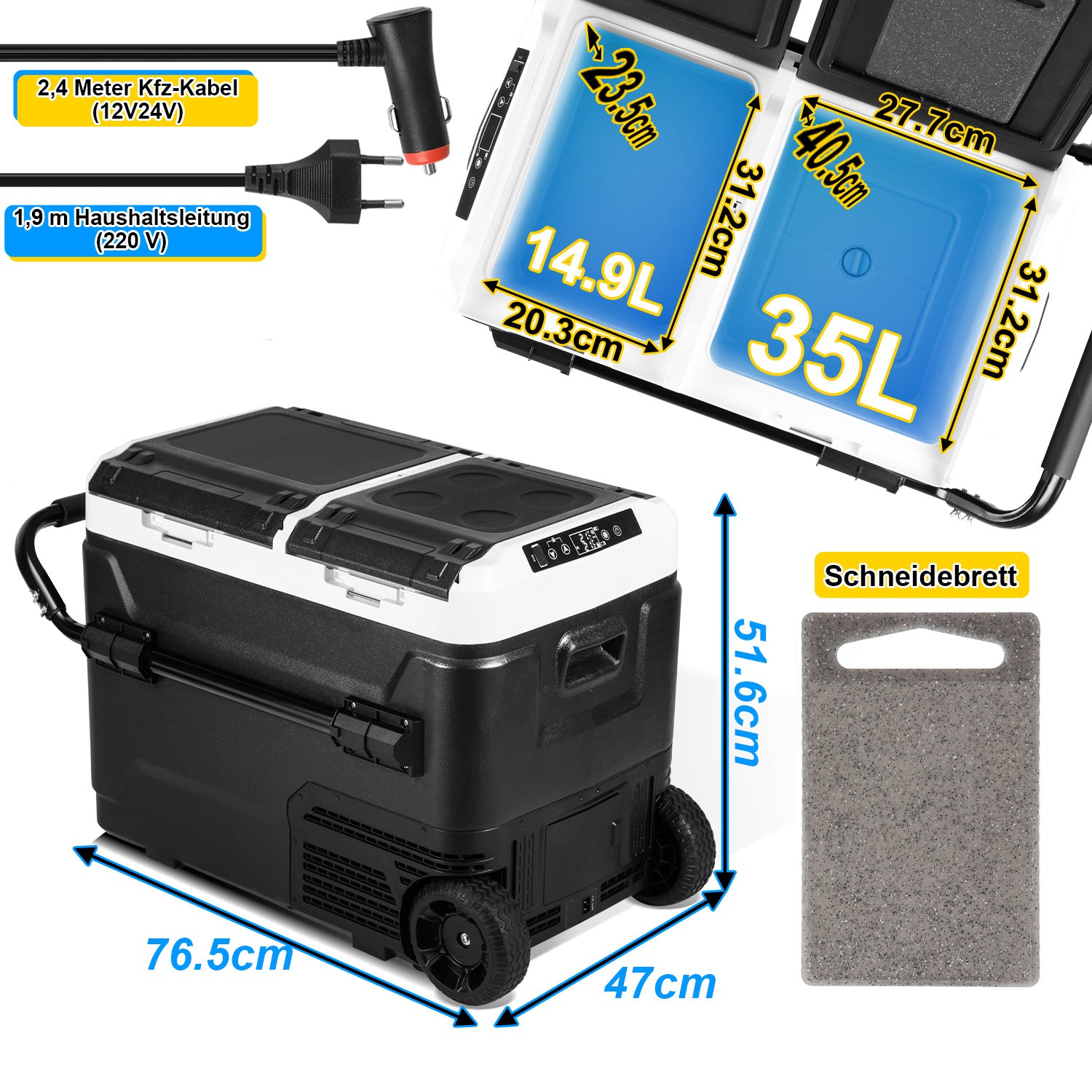 SWANEW Kompressor Kühlbox elektrisch, Doppeltür Doppelzone Auto Kühlschrank, mit Bluetooth-Steuerung