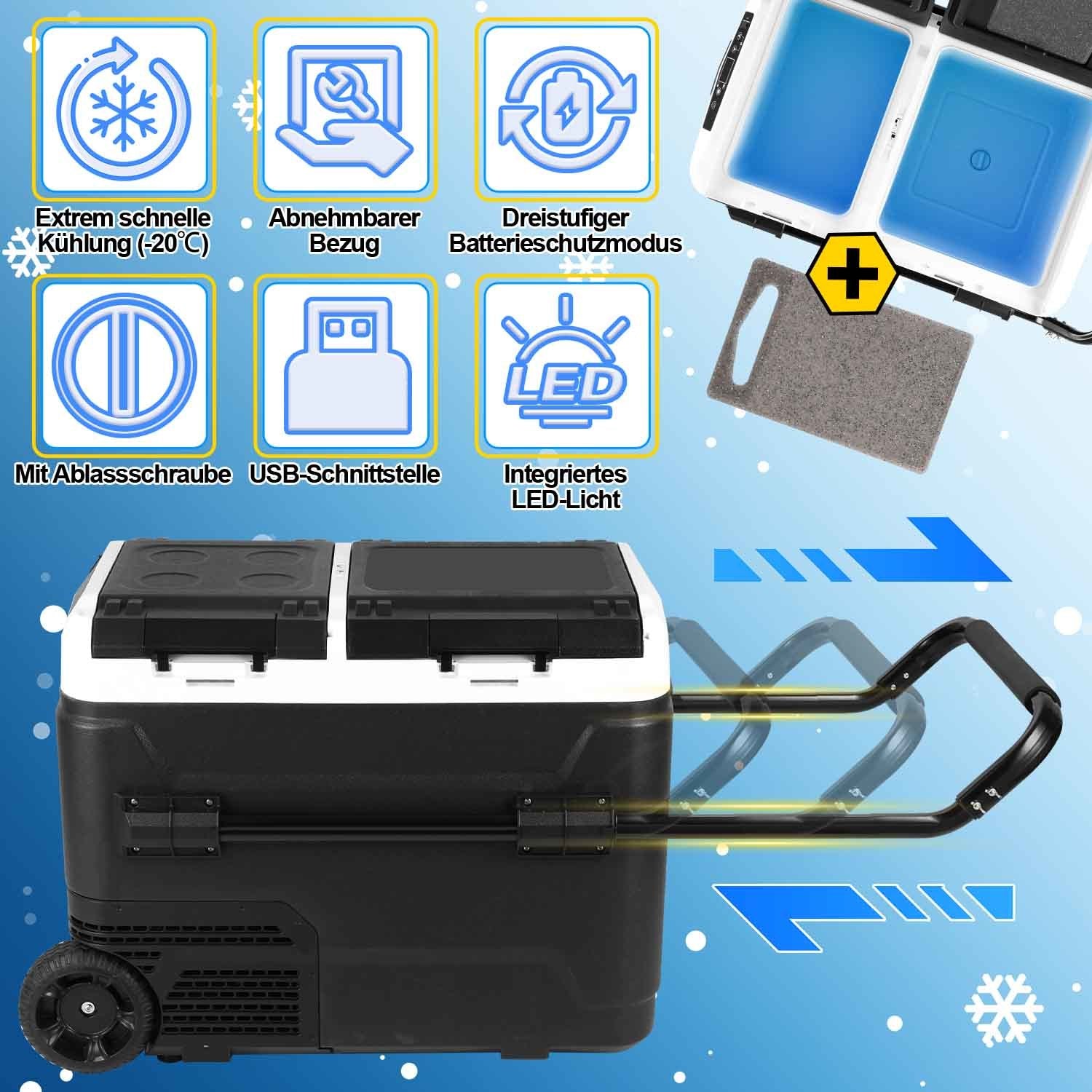 SWANEW Kompressor Kühlbox elektrisch, Doppeltür Doppelzone Auto Kühlschrank, mit Bluetooth-Steuerung