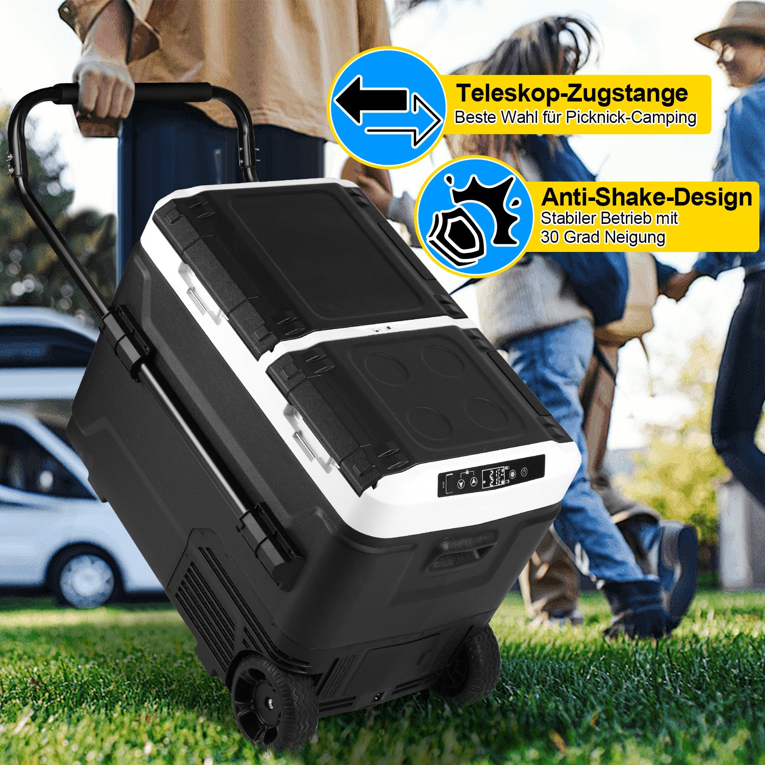 SWANEW Kompressor Kühlbox elektrisch, Doppeltür Doppelzone Auto Kühlschrank, mit Bluetooth-Steuerung
