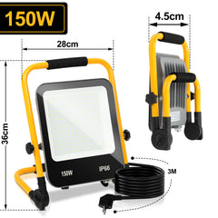 SWANEW LED Baustrahler 50W-200W, Arbeitsleuchte IP66 Wasserdicht, LED-Strahler mit 3M Kabel, und Faltbarer Ständer, 6000K Kaltweiß Fluter für Werkstatt (mit Stecker)