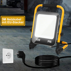 SWANEW LED Baustrahler 50W-200W, Arbeitsleuchte IP66 Wasserdicht, LED-Strahler mit 3M Kabel, und Faltbarer Ständer, 6000K Kaltweiß Fluter für Werkstatt (mit Stecker)