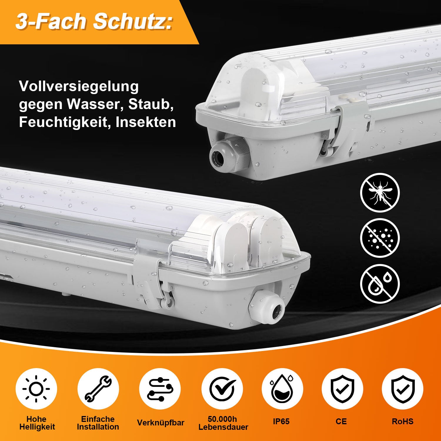 SWANEW LED Feuchtraumleuchte 18W/24W, 120cm/150cm Wannenleuchte, Kaltweiß/Neutralweiß, Doppelt T8 LED Werkstattlampe, Röhrenlampe IP65 Wasserfest