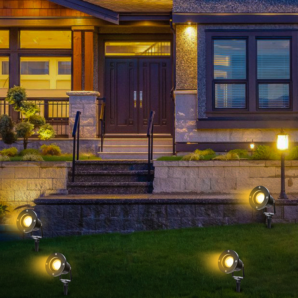 SWANEW LED Gartenstrahler 4W, Gartenleuchte GU10 4000K Warmweiß, Gartenbeleuchtung mit Erdspieß, IP65 Gartenlampe mit Stecker