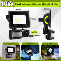SWANEW 10-100W LED Strahler mit Bewegungsmelder, LED Fluter Kaltweiß Wandstrahler Außen IP66, Scheinwerfer, Gartenlampe, Baustrahler (kein Stecker)