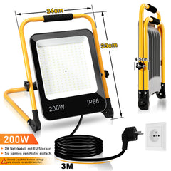 SWANEW LED Baustrahler 50W-200W, Arbeitsleuchte IP66 Wasserdicht, LED-Strahler mit 3M Kabel, und Faltbarer Ständer, 6000K Kaltweiß Fluter für Werkstatt (mit Stecker)