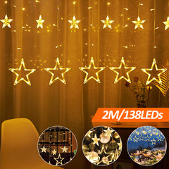 SWANEW LED Lichterkette, Warmweiß Lichterkettenvorhang, 2M 12 Sterne 138 LEDs, für Weihnachten Deko