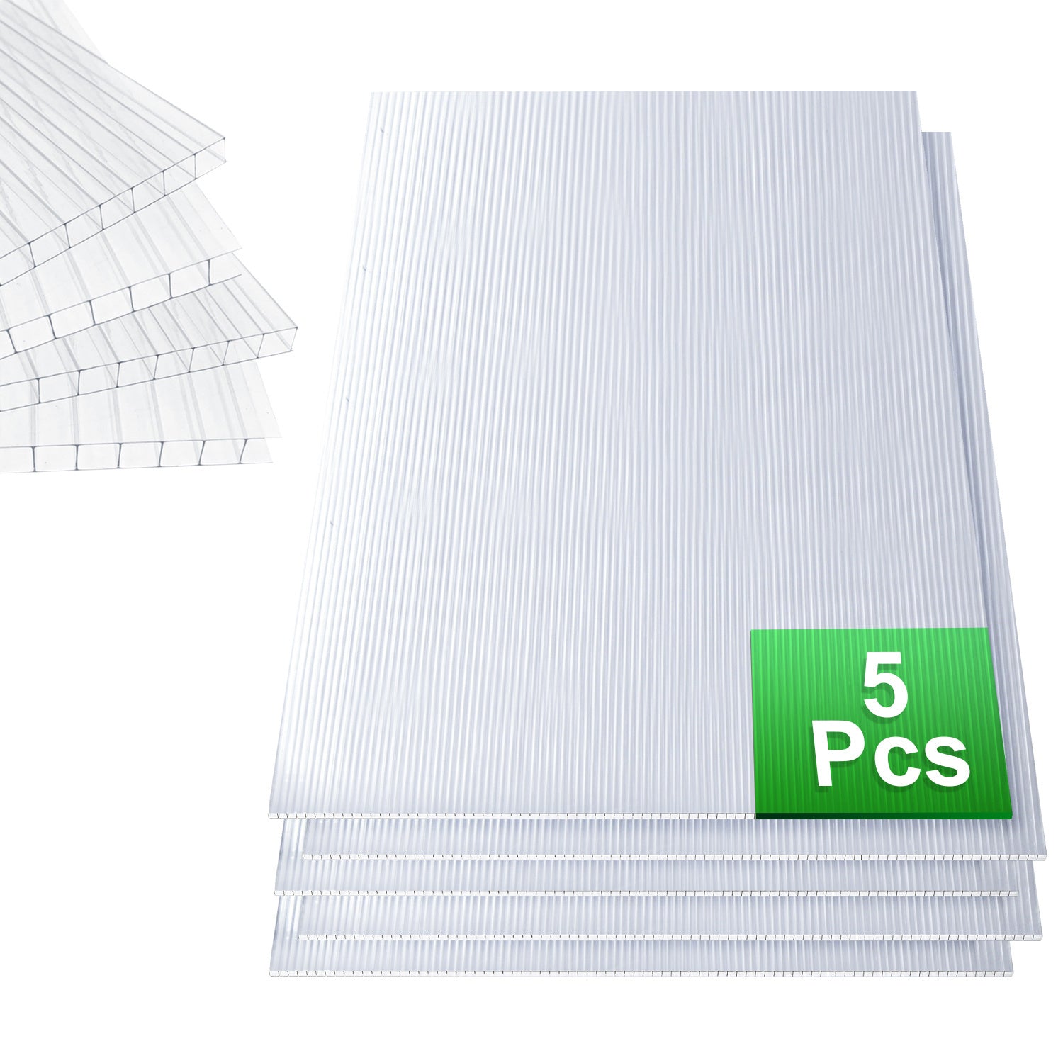 SWANEW 5/10/15x Polycarbonat Hohlkammerstegplatten 8mm, UV-beständigen Doppelstegplatte für Gewächshaus (60.5 x 121cm) | 1.2kg/m²