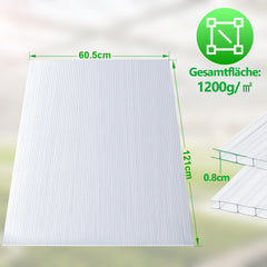 SWANEW 5/10/15x Polycarbonat Hohlkammerstegplatten 8mm, UV-beständigen Doppelstegplatte für Gewächshaus (60.5 x 121cm) | 1.2kg/m²