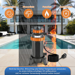 SWANEW Poolheizung Elektrisch 3KW, Heizung bis 45 °C, Ø 29 x 42 cm Pool Heizung mit Digitalanzeige, FI-Schutz, Schnittstelle 32-38 mm