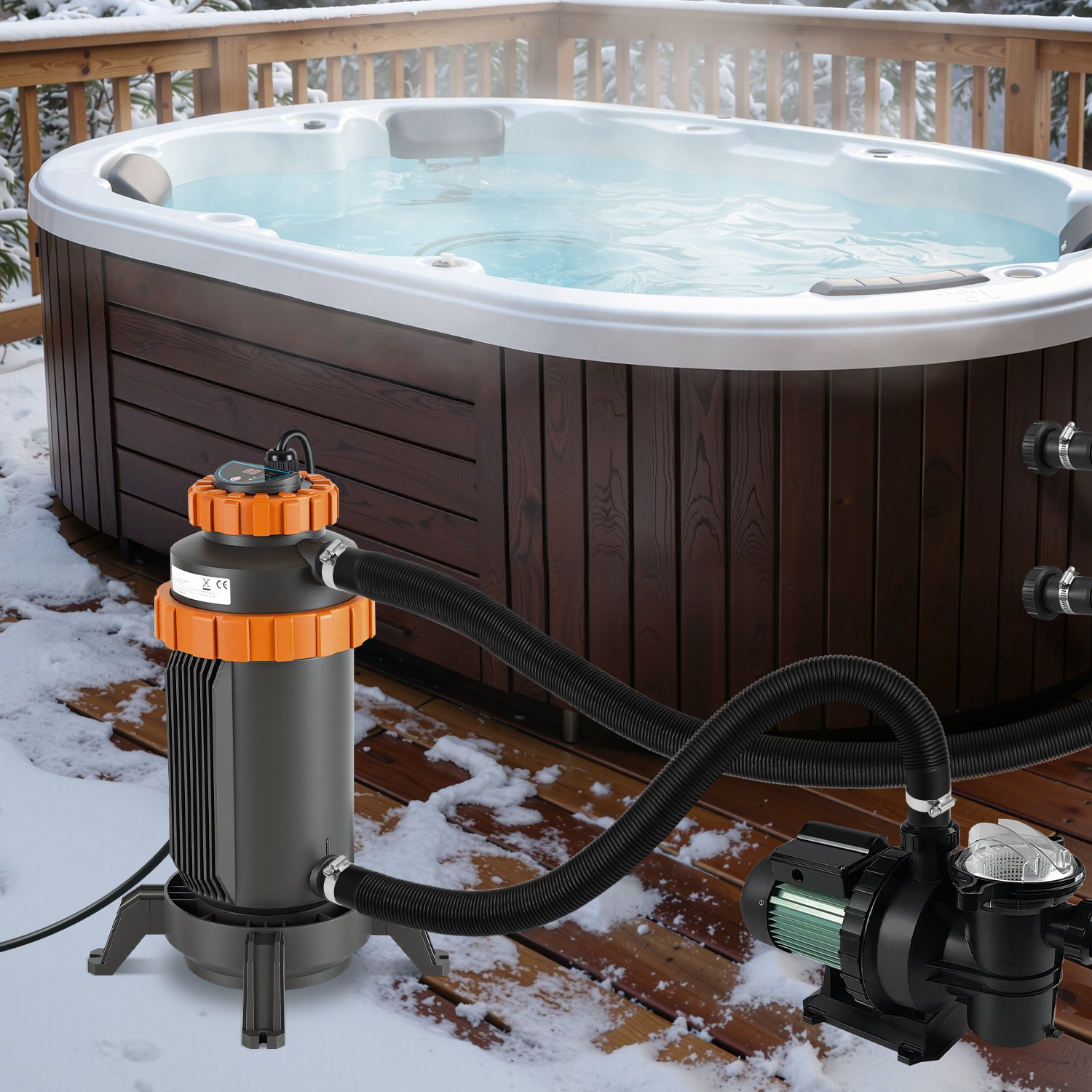 SWANEW Poolheizung Elektrisch 3KW, Heizung bis 45 °C, Ø 29 x 42 cm Pool Heizung mit Digitalanzeige, FI-Schutz, Schnittstelle 32-38 mm