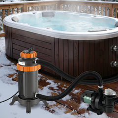 SWANEW Poolheizung Elektrisch 3KW, Heizung bis 45 °C, Ø 29 x 42 cm Pool Heizung mit Digitalanzeige, FI-Schutz, Schnittstelle 32-38 mm
