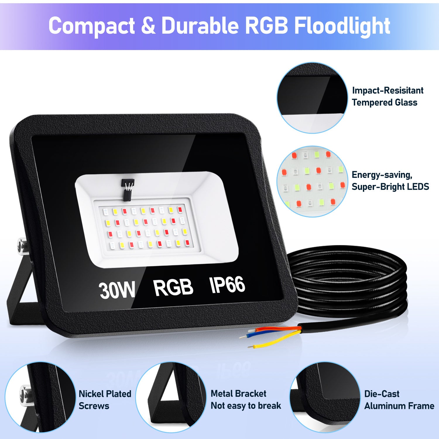 SWANEW RGB LED Strahler Außen mit Fernbedienung, 10/20/30/50 W Fluter LED Dimmbar, Flutlicht IP66 Wasserdicht, 4 Modi