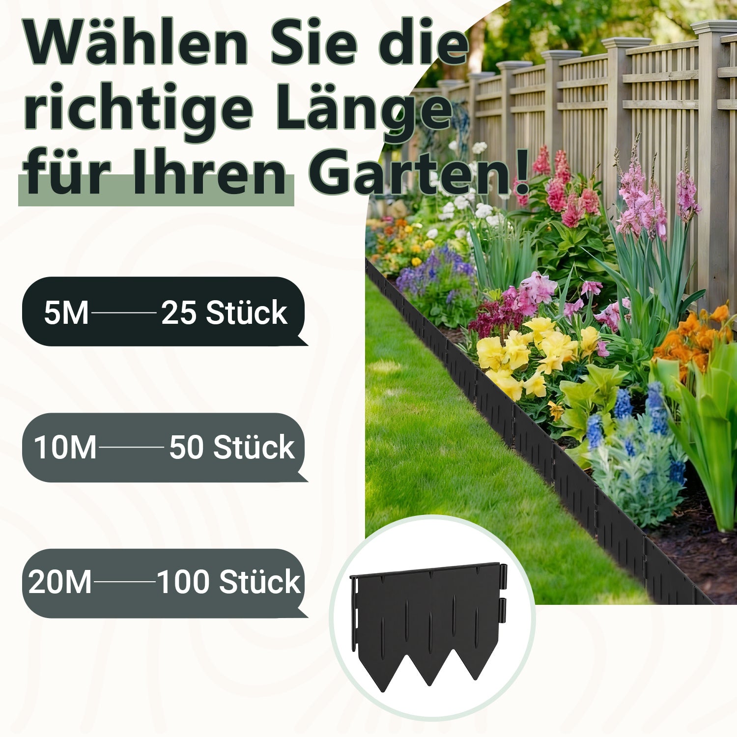 SWANEW Rasenkante Kunststoff, Beetumrandung zum Einschlagen