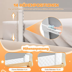 SWANEW Bettschutzgitter Kinderbett – höhenverstellbarer Rausfallschutz für Boxspringbett & Elternbett, 72–86 cm, 180° klappbar, 150/180/200 cm