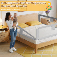 SWANEW Rausfallschutz, Bettschutzgitter höhenverstellbar 64-96 cm, Babybettgitter mit Doppelknopfschalter, Kinderbettgitter für Kleinkinder