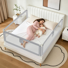 SWANEW Rausfallschutz, Bettschutzgitter höhenverstellbar 64-96 cm, Babybettgitter mit Doppelknopfschalter, Kinderbettgitter für Kleinkinder