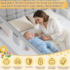 SWANEW Rausfallschutz, Bettschutzgitter höhenverstellbar 64-96 cm, Babybettgitter mit Doppelknopfschalter, Kinderbettgitter für Kleinkinder