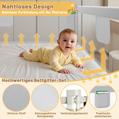 SWANEW Rausfallschutz, Bettschutzgitter höhenverstellbar 64-96 cm, Babybettgitter mit Doppelknopfschalter, Kinderbettgitter für Kleinkinder