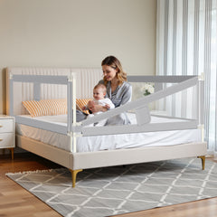 SWANEW Rausfallschutz, Bettschutzgitter höhenverstellbar 64-96 cm, Babybettgitter mit Doppelknopfschalter, Kinderbettgitter für Kleinkinder
