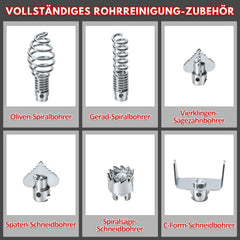 SWANEW Rohrreinigungsmaschine 500W, Elektrische Abflussreiniger mit 6 Köpfen, Rohrreinigungsgerät, Elektrische Köpfe Für 20–120 mm Rohre