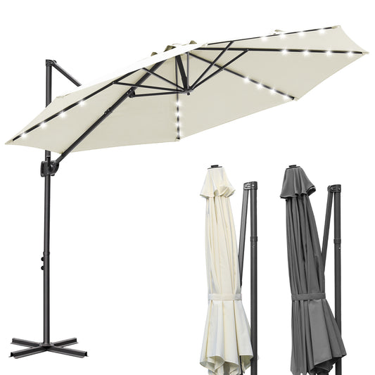 SWANEW Sonnenschirm Ampelschirm Ø 300 cm mit 28 LED, Terrassenschirm Rund Wasserdicht