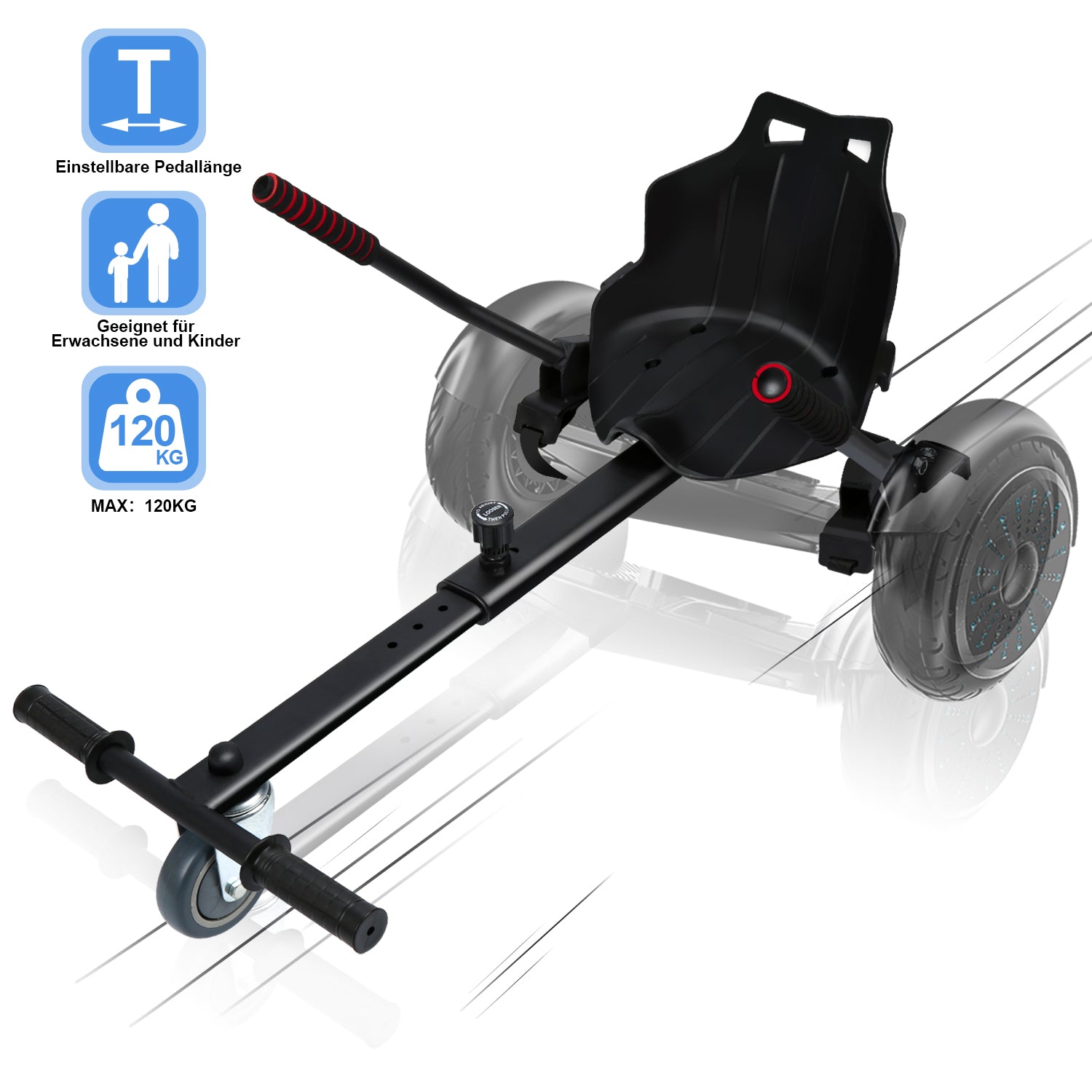 SWANEW Hoverboard Sitz, Kart Hoverboard mit Sitz verstellbarer für 6.5-10 Zoll, Sitzscooter Kartsitz, für Erwachsene und Kinder