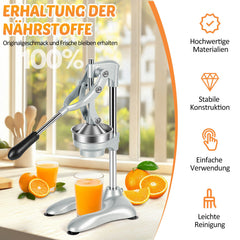 SWANEW Saftpresse Manuell, Zitronenpresse, Zitruspresse Edelstahl, Orangenpresse Flüsterleise, für alle Saftfrüchte Geeignet