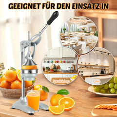 SWANEW Saftpresse Manuell, Zitronenpresse, Zitruspresse Edelstahl, Orangenpresse Flüsterleise, für alle Saftfrüchte Geeignet